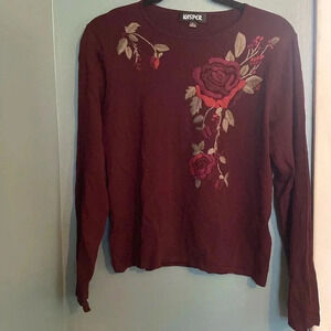 Kasper women’s long sleeve top - purple - floral embroidered - large